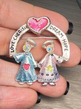 AJMC Angel Brooch Love Cherish Dream Hope Rhinestone Enamel Pin